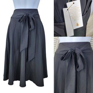 NEW Belle Paque Tie Waist Bow Skirt Women’s Large Black Flare Hem Athletic